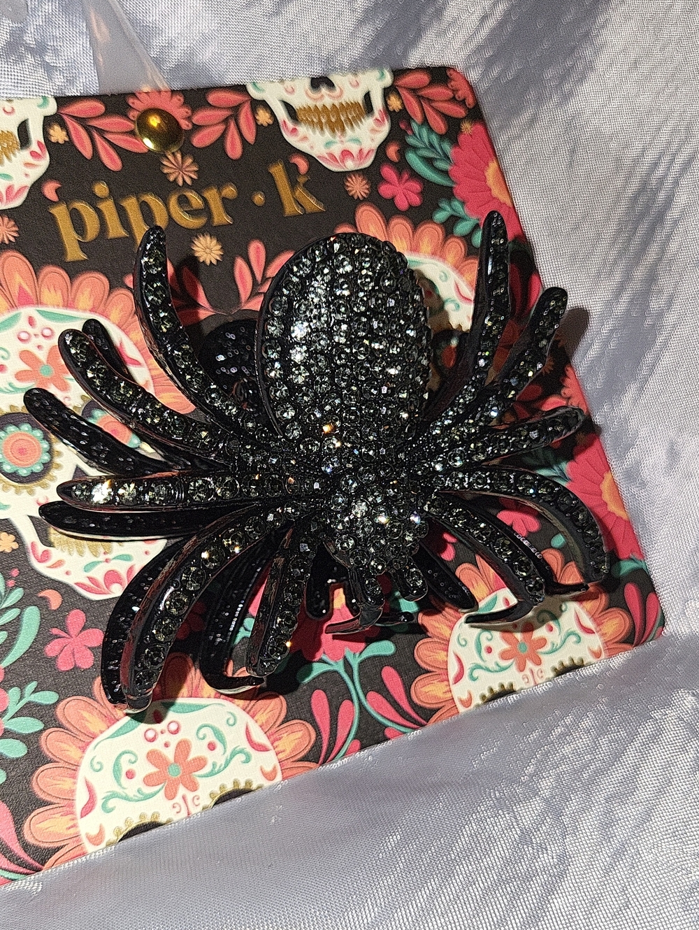 Piper K Black Gem Spider Hair Clip - Halloween Lp M